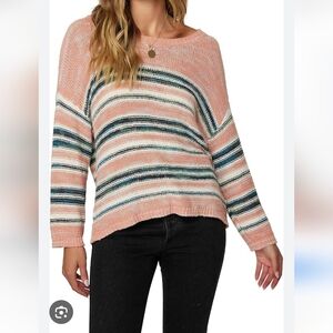 NWT O'neill Striped Pink Sweater Beachy Slouchy Green White Cream Small Medium